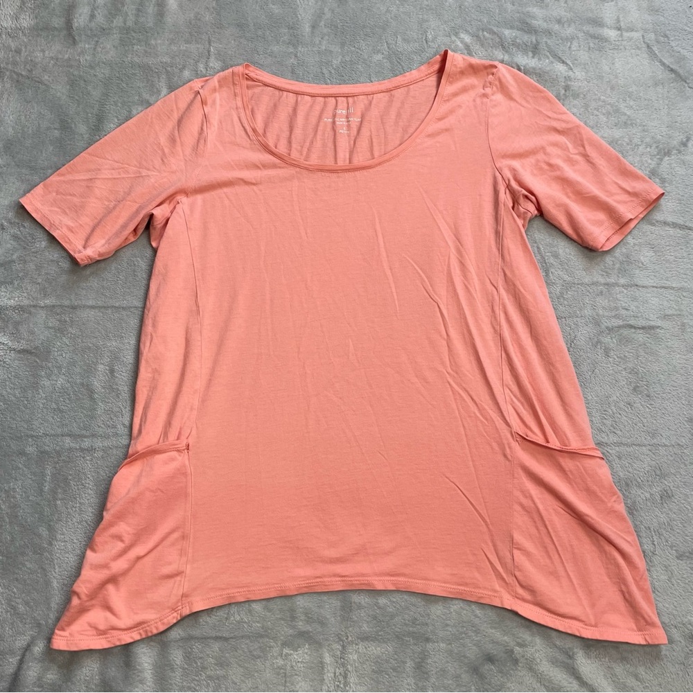 J.Jill Shirt Small Petite SP PureJill Artisan Tunic Tee Peach Coral Pima Pockets